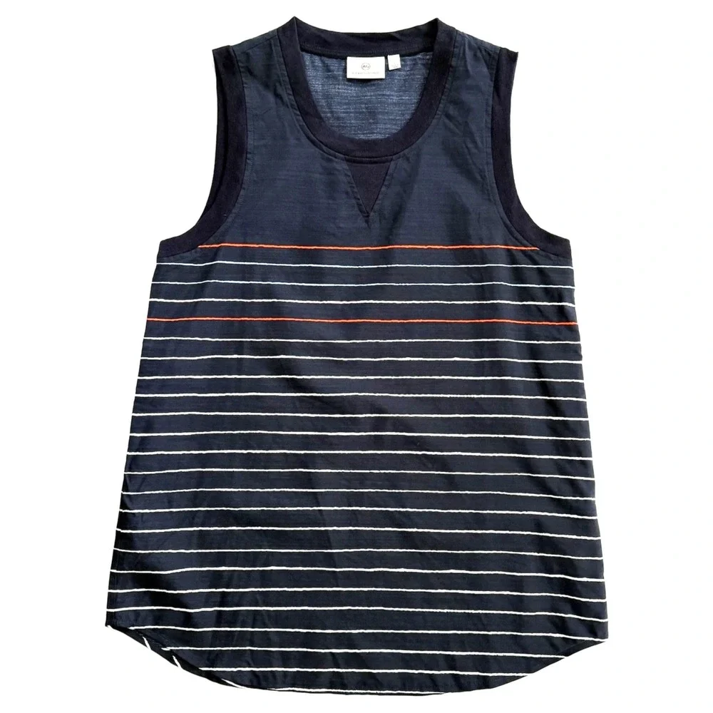 AG Adriano Goldschmied Tank Top Womens S Silk Cotton Blue Stripe Sleeveless